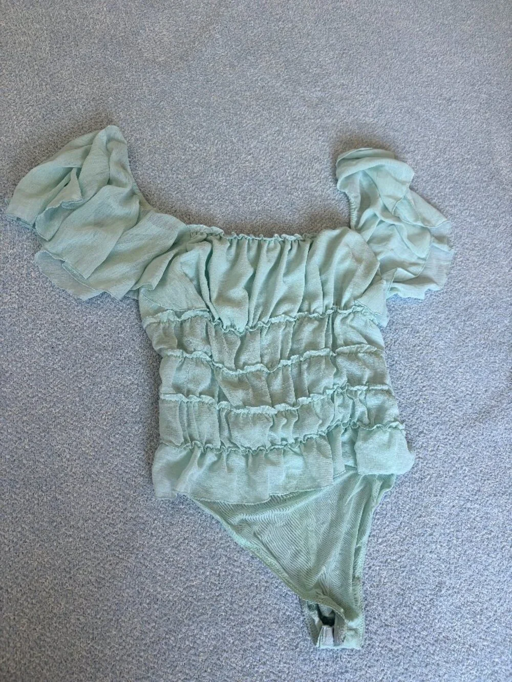 Free People Intimately Juliet Sheer Ruffle Bodysuit | Size M | Blue - Picture 2 of 6